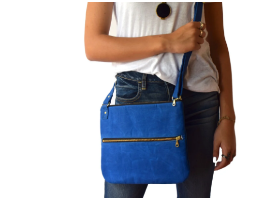 Waxed Organic Canvas Cross Body Purse- Blue, Black & Olive- Saves Landfill Space - Give Back Goods