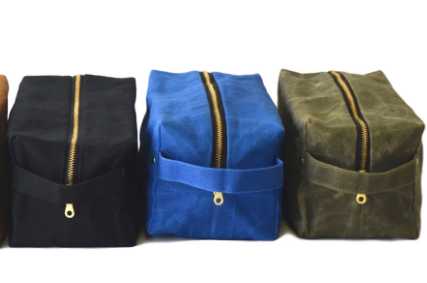 Waxed Repurposed Canvas Cosmetic / Dopp Toiletry Bag- Cobalt, Black, Olive & Hot Pink- Saves Landfill Space - Give Back Goods