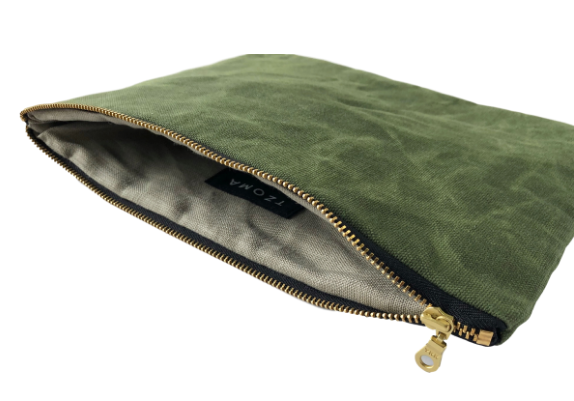 Waxed Organic Repurposed Canvas Clutch Bag- Cobalt, Black, Olive & Hot Pink- Saves Landfill Space - Give Back Goods