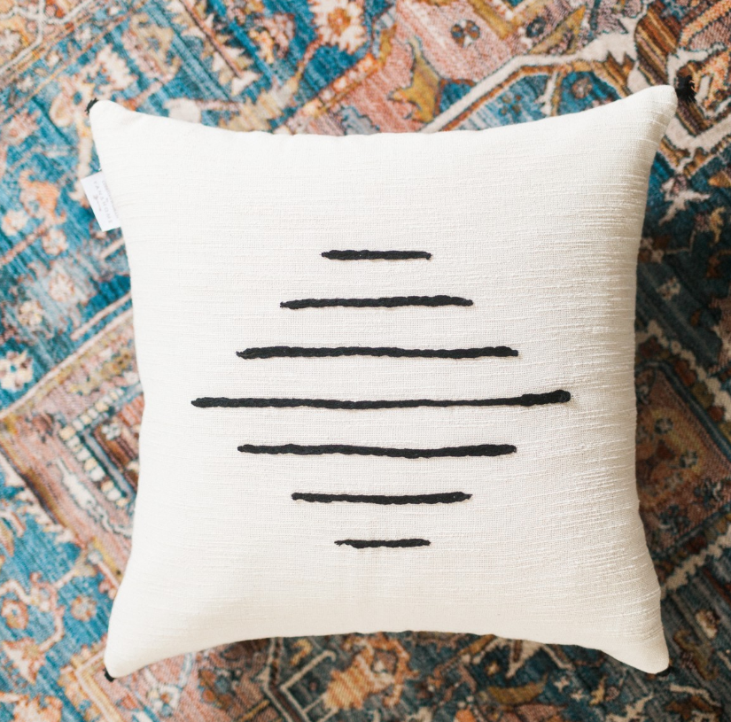 18" x 18" Tunisian Pillow, Hand Woven & Embroidered Cotton, Eco-Friendly, Fair Trade - Give Back Goods