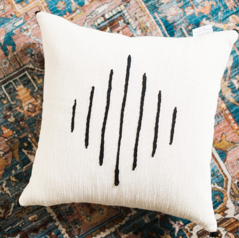 18" x 18" Tunisian Pillow, Hand Woven & Embroidered Cotton, Eco-Friendly, Fair Trade - Give Back Goods