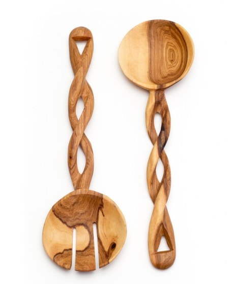 Olive Wood Salad Hands Utensils, Fair Trade and Sustainably Harvested - Give Back Goods