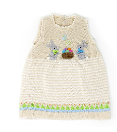 Hand Knit Baby / Toddler Easter Dress With Bunnies, Fair Trade - Give Back Goods