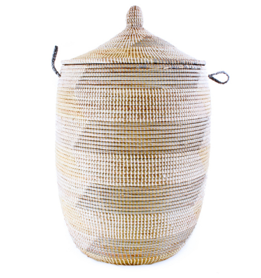 African Handwoven Hamper Storage Basket, Grey and Cream, Fair Trade, Eco-Friendly - Give Back Goods