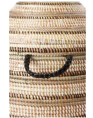 Handwoven, Large Black, Silver & White Striped Laundry Hamper Basket,Fair Trade - Give Back Goods