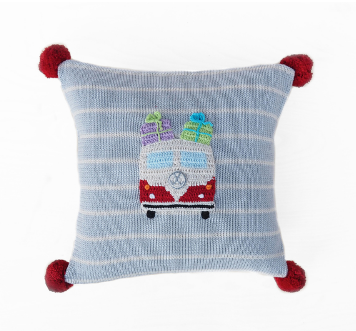 Hand Knit Grey Holiday & Christmas Pillow with VW & Presents, Fair Trade - Give Back Goods