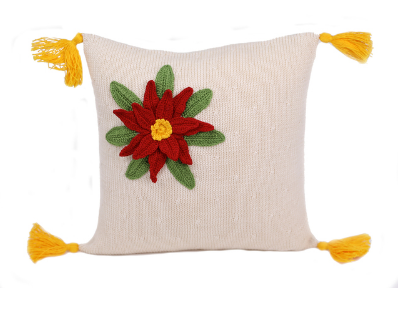 Hand Knit Poinsettia Holiday Christmas Pillow, Supports Fair Trade Artisans - Give Back Goods