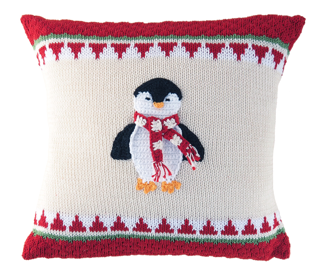 Hand Knit Penguin Christmas Pillow,  Fair Trade, Supports women artisans - Give Back Goods