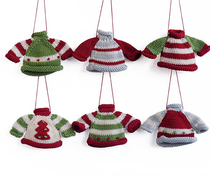 Set of 6 Hand knit Tiny Sweater Ornaments, Fair Trade - Give Back Goods