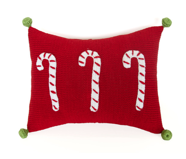 Mini Candy Cane Christmas Pillow, with Pom Poms, Fair Trade - Give Back Goods