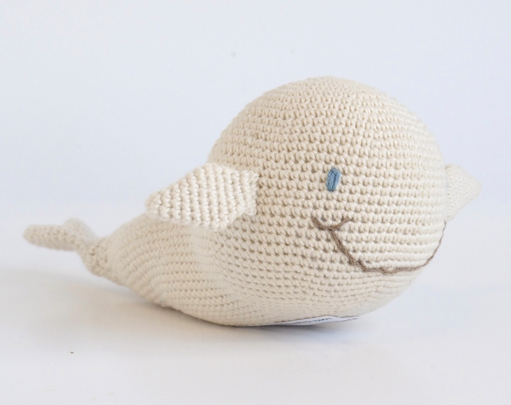 Organic Cotton Hand Knit Smiling Whale, Fair Trade - Give Back Goods