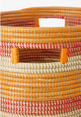 Handwoven, Orange, Red & Cream Hamper Laundry Storage Basket, Fair Trade - Give Back Goods