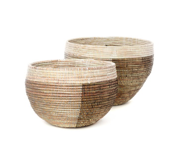 Set of Two Handmade Nesting Baskets (White,Brown, Silver) Fair Trade - Give Back Goods