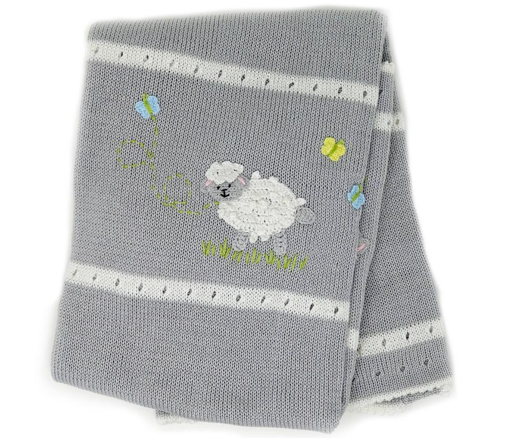 Hand-Knit Baby Blanket with Sheep, Fair Trade - Give Back Goods