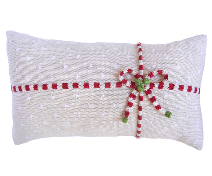 Hand Knit White Christmas Package Pillow, Fair Trade - Give Back Goods