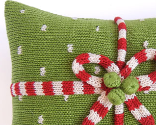 Hand Knit Mini Green Christmas Present Pillow, Fair Trade - Give Back Goods