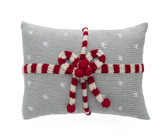 Hand Knit Mini Christmas Pillow, Grey Gift Candy Stripe & Dots, Fair Trade - Give Back Goods