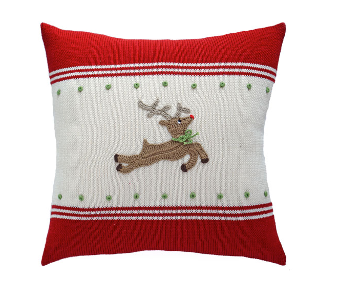 14 x14 Hand Knit Reindeer Christmas Pillow, Fair Trade - Give Back Goods