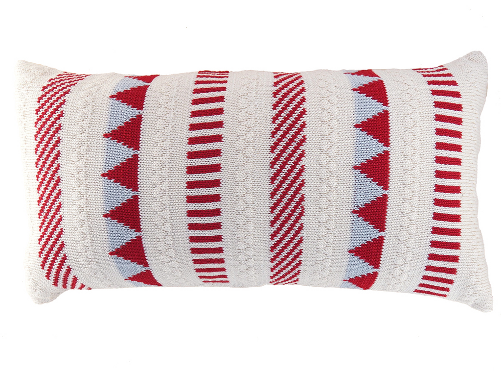 10x20 Hand Knit Red & Ecru Striped Christmas Pillow, Support Fair Trade - Give Back Goods