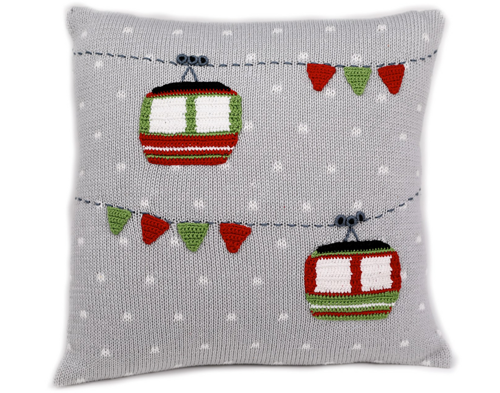 12x12 Hand Knit Grey Christmas Gondola Pillow, Fair Trade - Give Back Goods