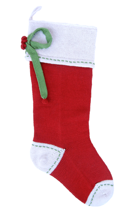 Hand Knit Red Christmas Stocking with Gift Bow & Stitching, Fair Trade - Give Back Goods