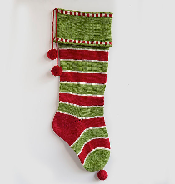 Hand Knit Red & Green Stripe Christmas Stocking, Fair Trade, Support Women in Armenia - Give Back Goods
