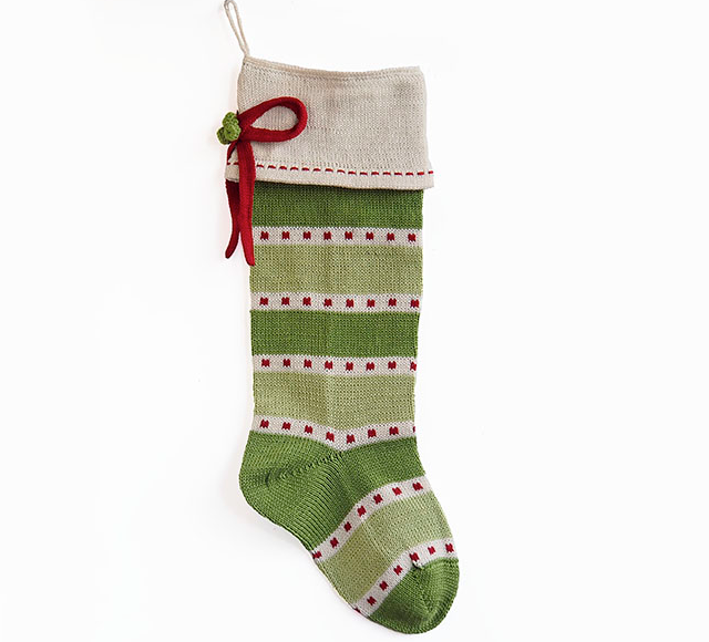 Hand Knit Green Dot Striped Christmas Stocking, Fair Trade, Supports Women in Armenia - Give Back Goods