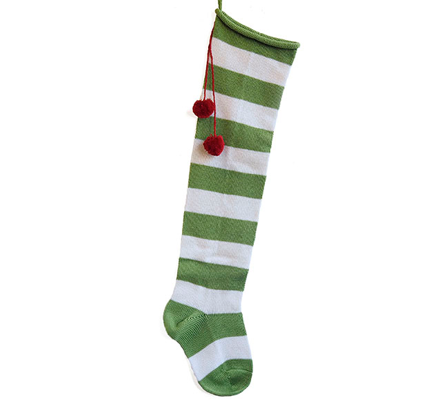 Hand Knit Long Stripe Christmas Stocking, Green or Red, Fair Trade - Give Back Goods