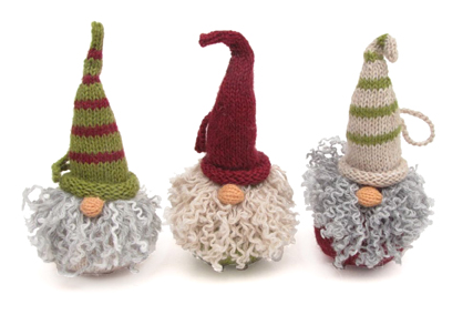 Set of 3 Hand Knit Gnome Head Ornaments, Fair Trade - Give Back Goods