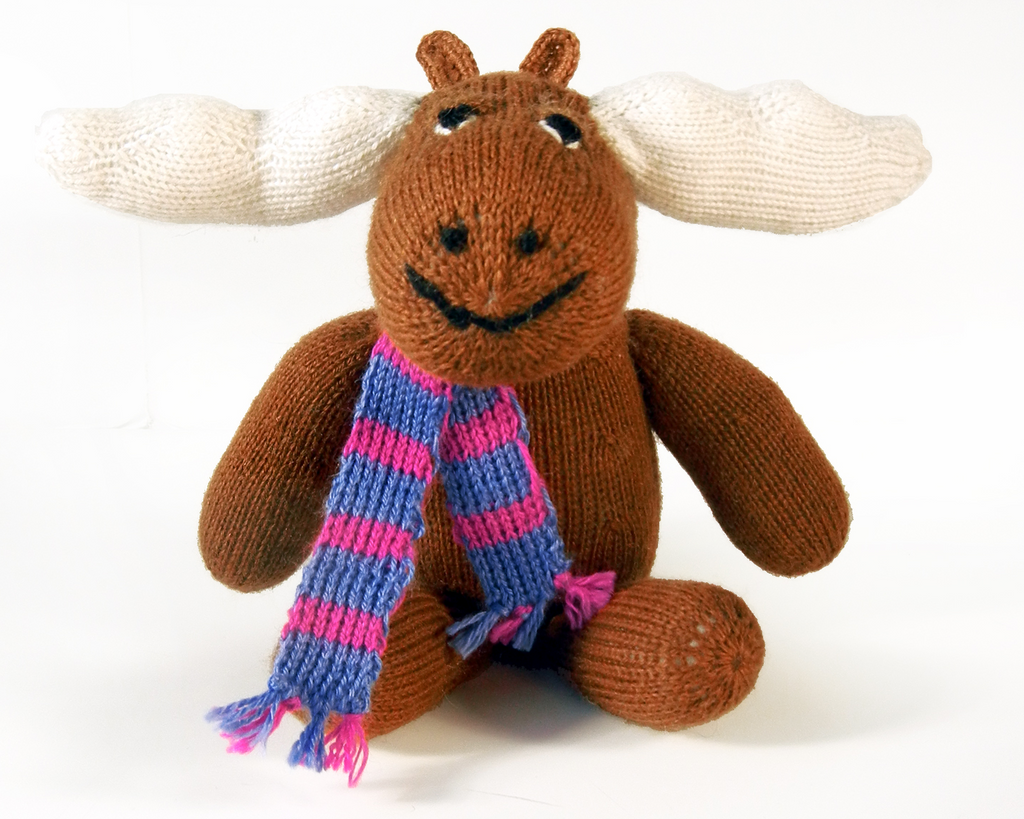 Hand Knit 10" Sitting Moose Stuffed Animal, Fair Trade - Give Back Goods