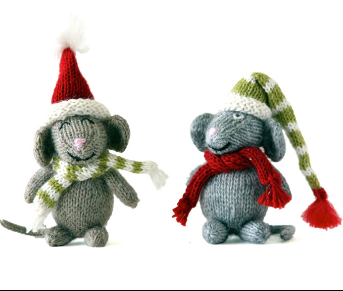 Set of 2 Hand Knit Mice Ornaments,  Fair Trade - Give Back Goods
