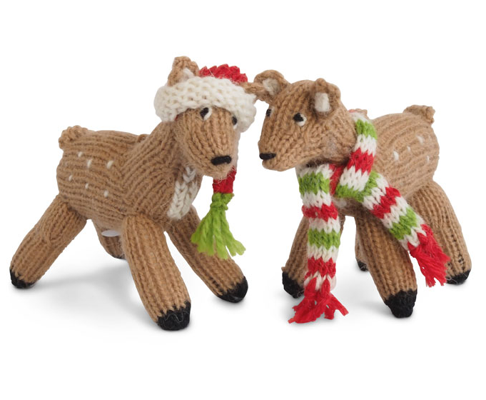 Set of 2 Hand knit Baby Deer Fawn Ornaments, Fair Trade - Give Back Goods