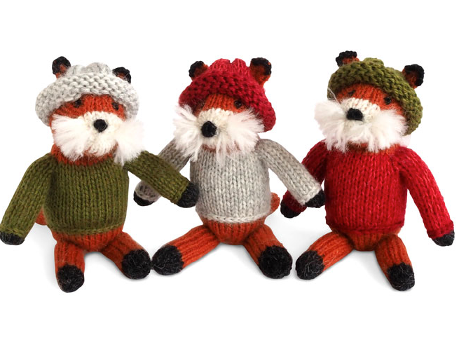 Set of 3 Hand Knit Fox Ornaments in Sweaters, Fair Trade - Give Back Goods
