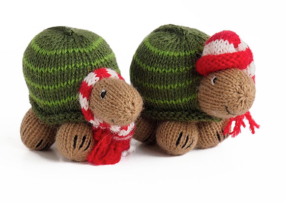 Set of 2 Hand knit turtle Ornaments,  Fair Trade - Give Back Goods