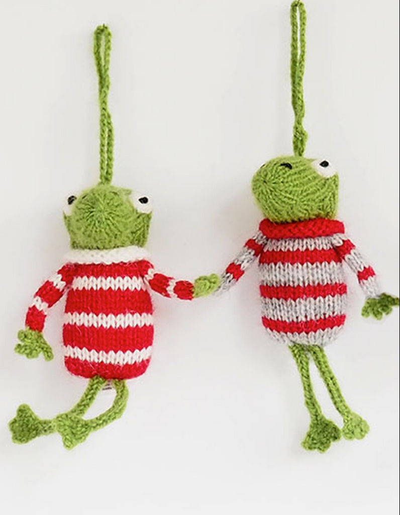 Set of 2 Hand knit Frog Ornaments,  Fair Trade - Give Back Goods