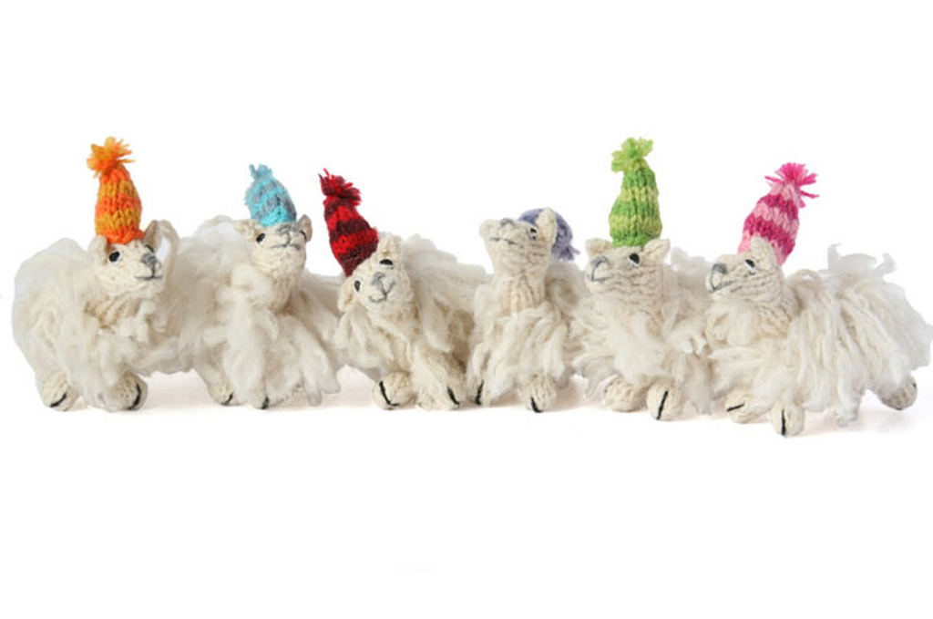 Set of 6 Hand Knit llama ornaments, Fair Trade - Give Back Goods