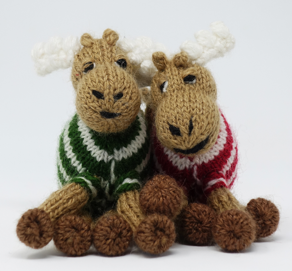 Set of 2 Hand Knit Moose Ornaments, Fair Trade - Give Back Goods