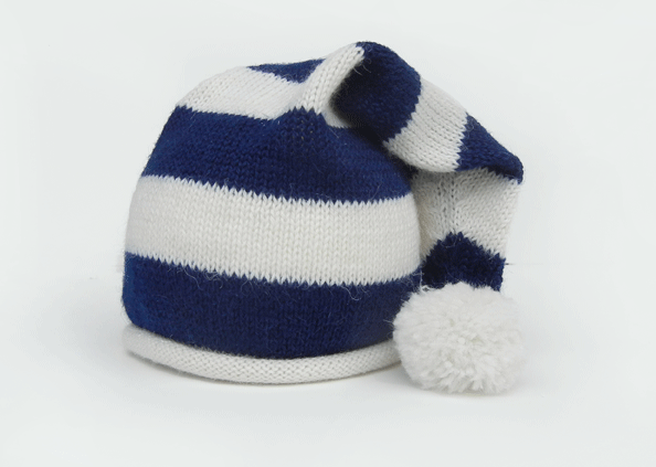 Blue & White Striped Santa Baby Hat with Pom, Support Fair Trade for Artisans - Give Back Goods