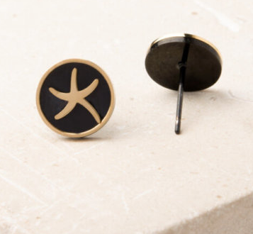 Starfish Gold & Black Round Stud Earrings, Give freedom & create careers for exploited girls & women! - Give Back Goods