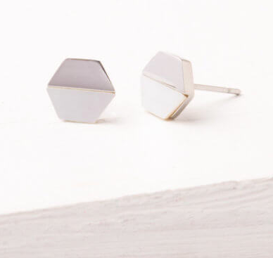 Mother of Pearl Stud Hexagon Earrings, Give freedom & create careers for exploited girls & women! - Give Back Goods