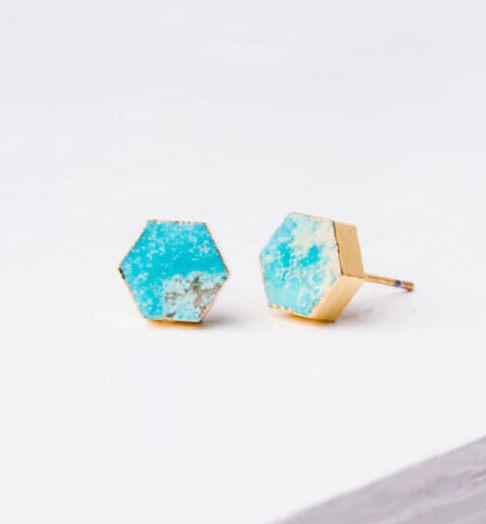 Turquoise Hexagon Stud Earrings, Give freedom & create careers for exploited girls & women! - Give Back Goods