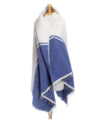 Ethiopian Blue & Cream Cotton Blanket or Tablecloth, Fair Trade, Employs Artisans, Eco-Friendly - Give Back Goods