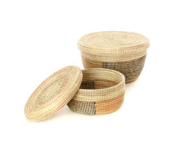 Set of 2 Handwoven Black, Cream & Gold Nesting Sewing Baskets, Fair Trade, Eco-Friendly - Give Back Goods