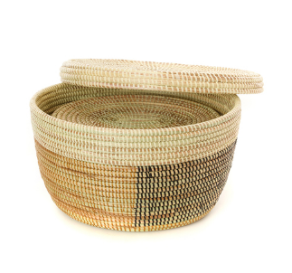 Set of 2 Handwoven Black, Cream & Gold Nesting Sewing Baskets, Fair Trade, Eco-Friendly - Give Back Goods