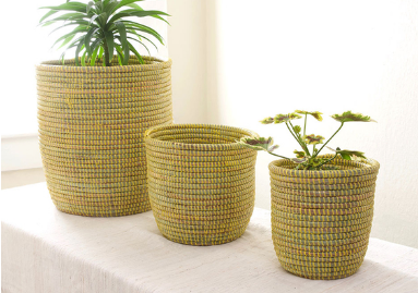Set of 3 Handwoven Yellow Planter Baskets, Fair Trade, Eco-Friendly - Give Back Goods