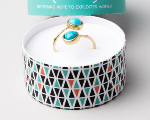 Gold & Turquoise Adjustable Ring, Give freedom to exploited girls & women!