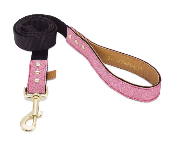 Pink Glitter Vegan Dog Leash - Feeds 4LBS of food to shelter pups & 10% to Breast Cancer Prevention!