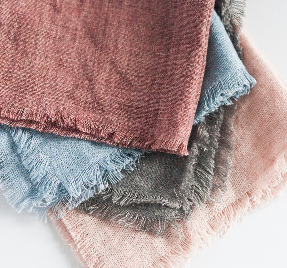 Set of 4 Hand Woven Stone Washed Linen Cocktail Napkins- Eco-Friendly, Fair Trade