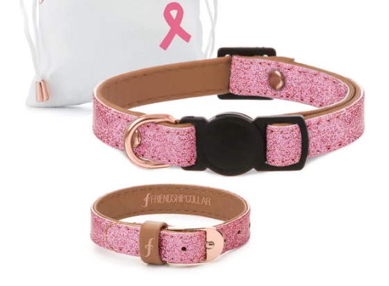 Pink Glittery Vegan Cat Collar and Matching Bracelet, Feeds 3 Shelter Animals & 10% goes back to breast cancer awareness!!