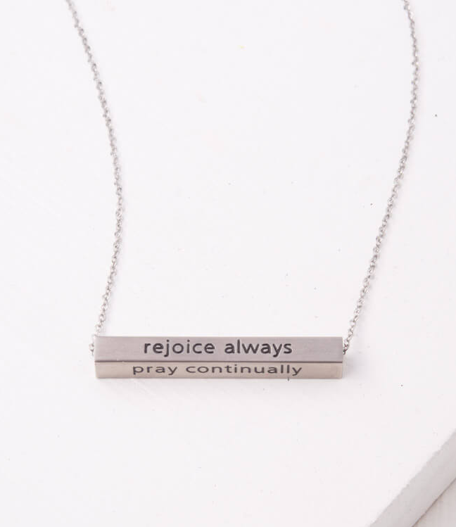Rejoice, Pray, Give Thanks Bar Necklace (Silver or Gold), Create careers for exploited girls & women!